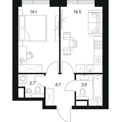Планировка однокомнатной(квартира) площадью 39.9 квадратных метров в ЖК “ЖК NEXUS by Akvilon (Нексус от Аквилон)”