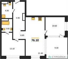 Планировка двухкомнатной(квартира) площадью 76.1 квадратных метров в “ЖК МОНС”