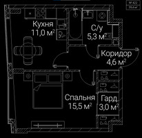 Планировка однокомнатной(квартира) площадью 39.4 квадратных метров в “ЖК СЕЗАР БУДУЩЕЕ”