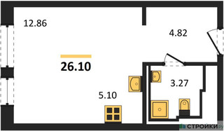 Планировка студии(квартира) площадью 26.1 квадратных метров в “ЖК Квартал Герцена”