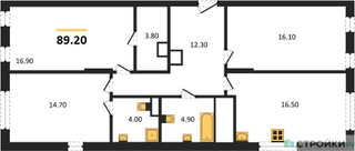 Планировка трехкомнатной(квартира) площадью 89.2 квадратных метров в “ЖК Детали”