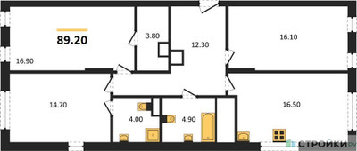 Планировка трехкомнатной(квартира) площадью 89.2 квадратных метров в ЖК “ЖК Детали”
