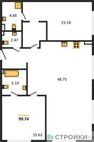 Планировка двухкомнатной(квартира) площадью 98.5 квадратных метров в “ЖК CULT (Культ)”