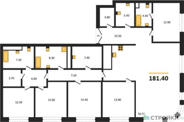 Планировка 4+ комнатной(квартира) площадью 181.4 квадратных метров в ЖК “ЖК Большая Татарская 35”