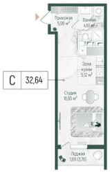 Планировка студии(квартира) площадью 34.53 квадратных метров в ЖК “ЖК Рига Хиллс”