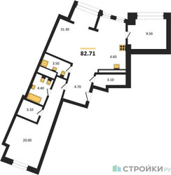 Планировка трехкомнатной(квартира) площадью 82.71 квадратных метров в “ЖК Маршал”