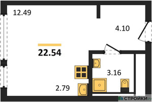 Планировка студии(квартира) площадью 22.54 квадратных метров в “ЖК Остафьево”
