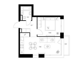 Планировка однокомнатной(квартира) площадью 38.8 квадратных метров в ЖК “ЖК Строгино 360”