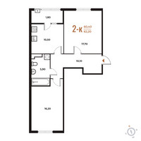Планировка двухкомнатной(квартира) площадью 62.2 квадратных метров в “ЖК Новое Летово”