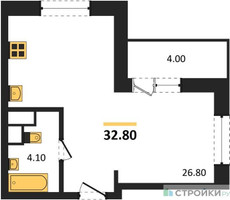 Планировка студии(квартира) площадью 32.8 квадратных метров в “ЖК Школьный”