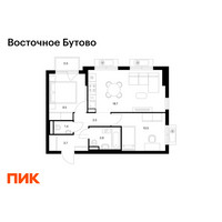Планировка двухкомнатной(квартира) площадью 51.7 квадратных метров в “ЖК Восточное Бутово”