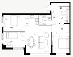 Планировка трехкомнатной(квартира) площадью 80.3 квадратных метров в “ЖК Кутузовский квартал”