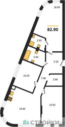 Планировка трехкомнатной(квартира) площадью 82.9 квадратных метров в ЖК “ЖК Шагал”