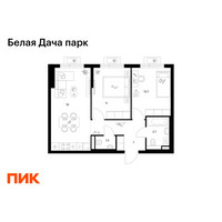 Планировка двухкомнатной(квартира) площадью 51.9 квадратных метров в “ЖК Белая Дача парк”