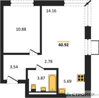 Планировка однокомнатной(квартира) площадью 40.92 квадратных метров в “ЖК Квартал Западный”