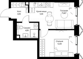 Планировка однокомнатной(квартира) площадью 34.8 квадратных метров в “ЖК СЕТ”