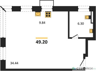 Планировка студии(квартира) площадью 49.2 квадратных метров в ЖК “ЖК Резиденции Архитекторов”