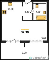 Планировка студии(апартаменты) площадью 37.3 квадратных метров в “ЖК Равновесие”