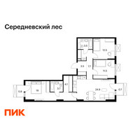 Планировка трехкомнатной(квартира) площадью 91.9 квадратных метров в “ЖК Середневский лес”