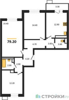 Планировка трехкомнатной(квартира) площадью 79.2 квадратных метров в “ЖК Пироговская Ривьера”