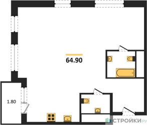 Планировка двухкомнатной(квартира) площадью 64.9 квадратных метров в ЖК “ЖК Гоголь парк”