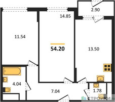 Планировка двухкомнатной(квартира) площадью 54.2 квадратных метров в “ЖК Светлый мир БиоПолис”