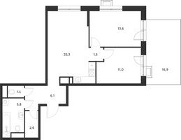 Планировка двухкомнатной(квартира) площадью 69.4 квадратных метров в “ЖК Форевиль”