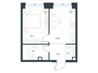 Планировка однокомнатной(квартира) площадью 36 квадратных метров в ЖК “ЖК Левел Звенигородская”