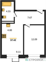 Планировка однокомнатной(квартира) площадью 37.42 квадратных метров в “ЖК ЭкоБунино (Южное Бунино)”
