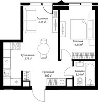 Планировка однокомнатной(квартира) площадью 40.73 квадратных метров в “ЖК Джойс”