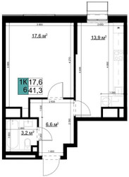 Планировка однокомнатной(квартира) площадью 41.3 квадратных метров в ЖК “ЖК Одинцово Сити”