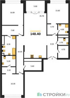 Планировка трехкомнатной(квартира) площадью 148.4 квадратных метров в “Клубный дом РЕКА”