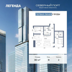 Планировка двухкомнатной(квартира) площадью 80 квадратных метров в ЖК “ЖК Северный порт. Береговые кварталы”