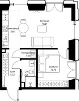 Планировка однокомнатной(квартира) площадью 44.67 квадратных метров в “ЖК СЕТ”
