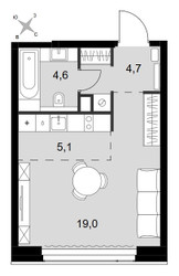 Планировка студии(квартира) площадью 33.4 квадратных метров в ЖК “ЖК Amber City (Амбер Сити)”