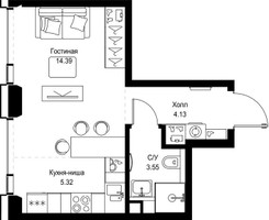 Планировка студии(квартира) площадью 27.39 квадратных метров в “ЖК СЕТ”