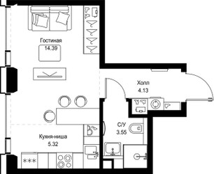 Планировка студии(квартира) площадью 27.39 квадратных метров в ЖК “ЖК СЕТ”