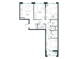 Планировка трехкомнатной(квартира) площадью 78 квадратных метров в “ЖК Левел Лесной”
