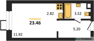 Планировка студии(апартаменты) площадью 23.46 квадратных метров в “ЖК N’ICE LOFT (Найс Лофт)”