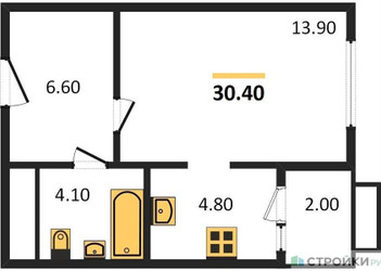 Планировка студии(квартира) площадью 30.4 квадратных метров в ЖК “ЖК Римский”