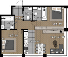 Планировка двухкомнатной(квартира) площадью 69 квадратных метров в “ЖК Квартал Серебряный бор”