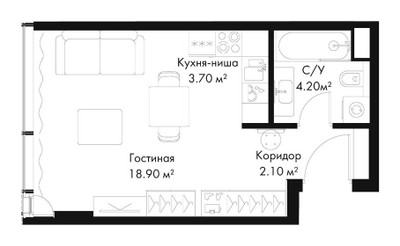 Планировка студии(квартира) площадью 28.9 квадратных метров в ЖК “ЖК Слава”