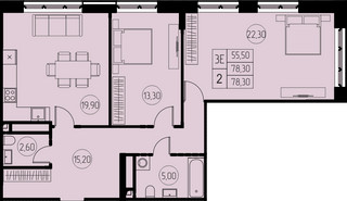 Планировка трехкомнатной(квартира) площадью 78.3 квадратных метров в “ЖК 7 Небо (Седьмое Небо)”