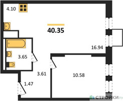 Планировка однокомнатной(квартира) площадью 40.35 квадратных метров в “ЖК Горки Парк”
