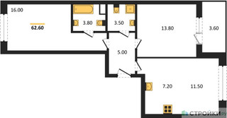 Планировка двухкомнатной(квартира) площадью 62.6 квадратных метров в “Жилые кварталы Белый Град”