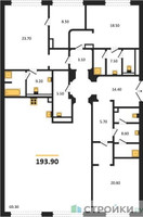 Планировка трехкомнатной(квартира) площадью 193.9 квадратных метров в “ЖК Николь”