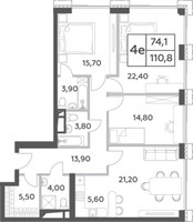 Планировка 4+ комнатной(квартира) площадью 110.8 квадратных метров в “ЖК Will Towers (Вилл Тауэрс)”