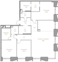 Планировка трехкомнатной(квартира) площадью 145.6 квадратных метров в “ЖК Коллекция Лужники”