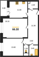 Планировка двухкомнатной(квартира) площадью 66.2 квадратных метров в “ЖК Эдельвейс (Первомайское)”