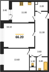 Планировка двухкомнатной(квартира) площадью 66.2 квадратных метров в ЖК “ЖК Эдельвейс (Первомайское)”